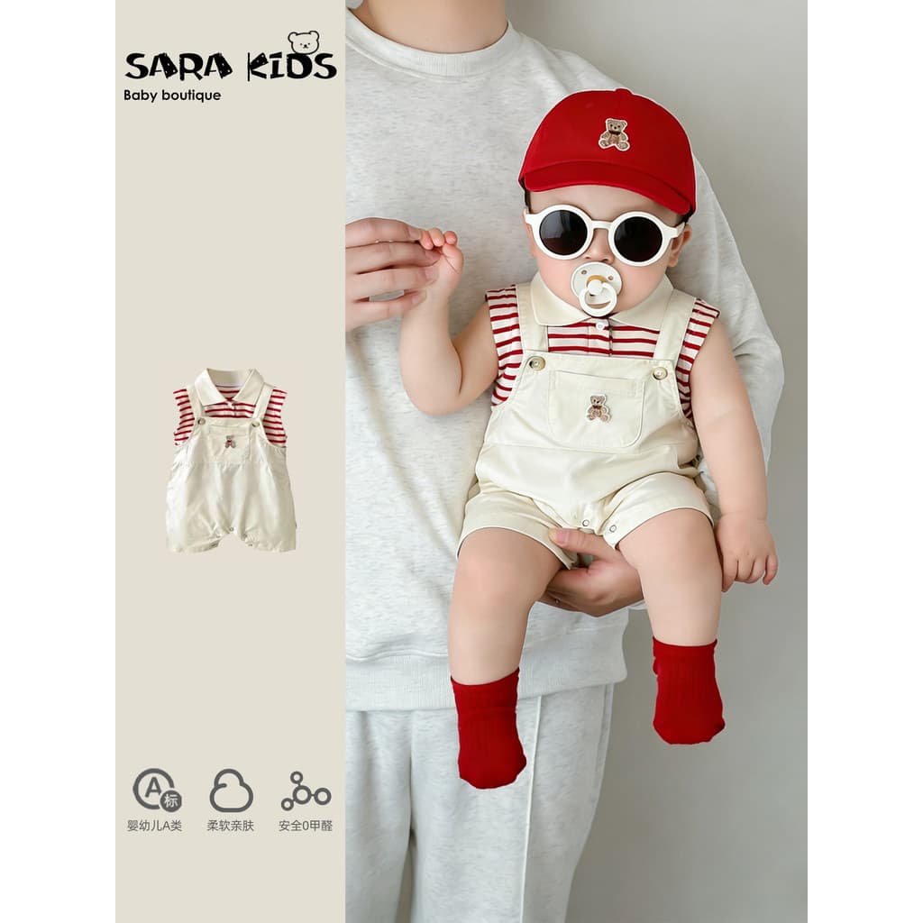 Bebê menino roupas de verão bebê Split terno estilo fino pequeno mês macacão camiseta gigante olhar exterior roupas de v