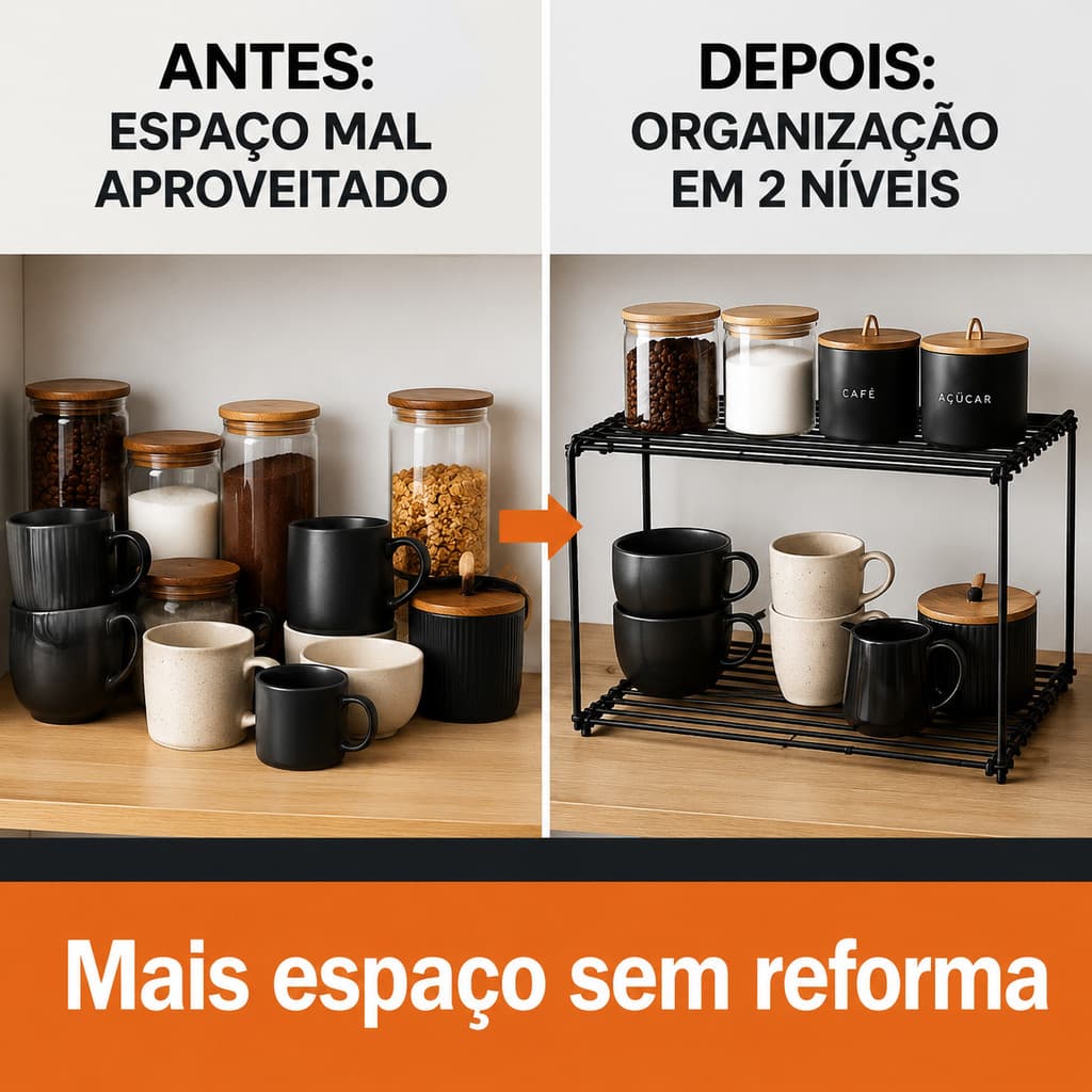 Prateleira Organizadora Dupla Aramada Preta