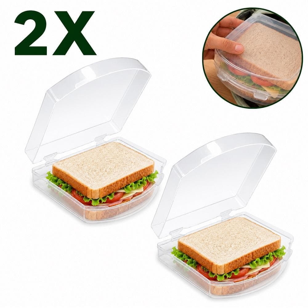 KIT 2 PORTA LANCHE SANDUICHE LANCHEIRA TRANSPARENTE SANDUICHEIRA PORTATIL COM TRAVA BPA FREE POTE ALIMENTO ESCOLAR ESCRI