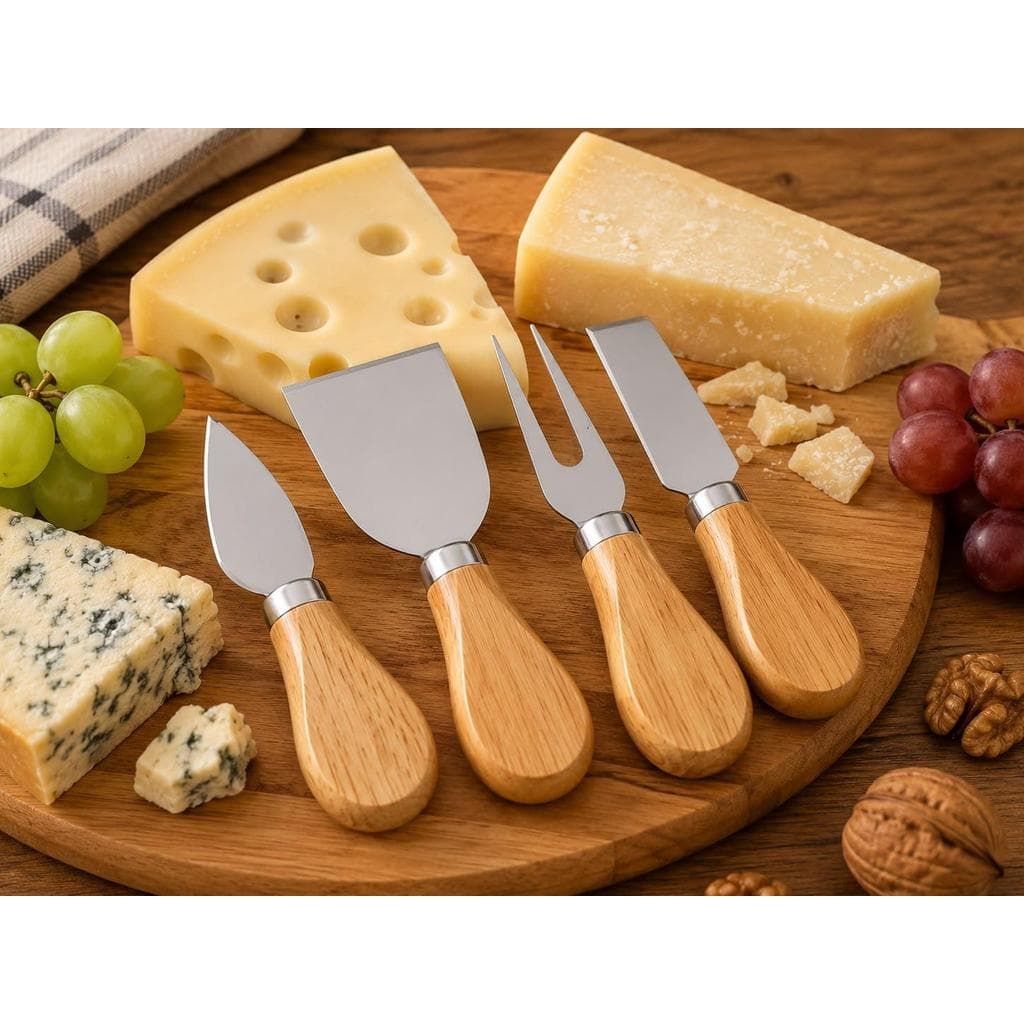 Kit Facas para Queijo 4 Peças em Aço Inoxidável com Cabo de Madeira