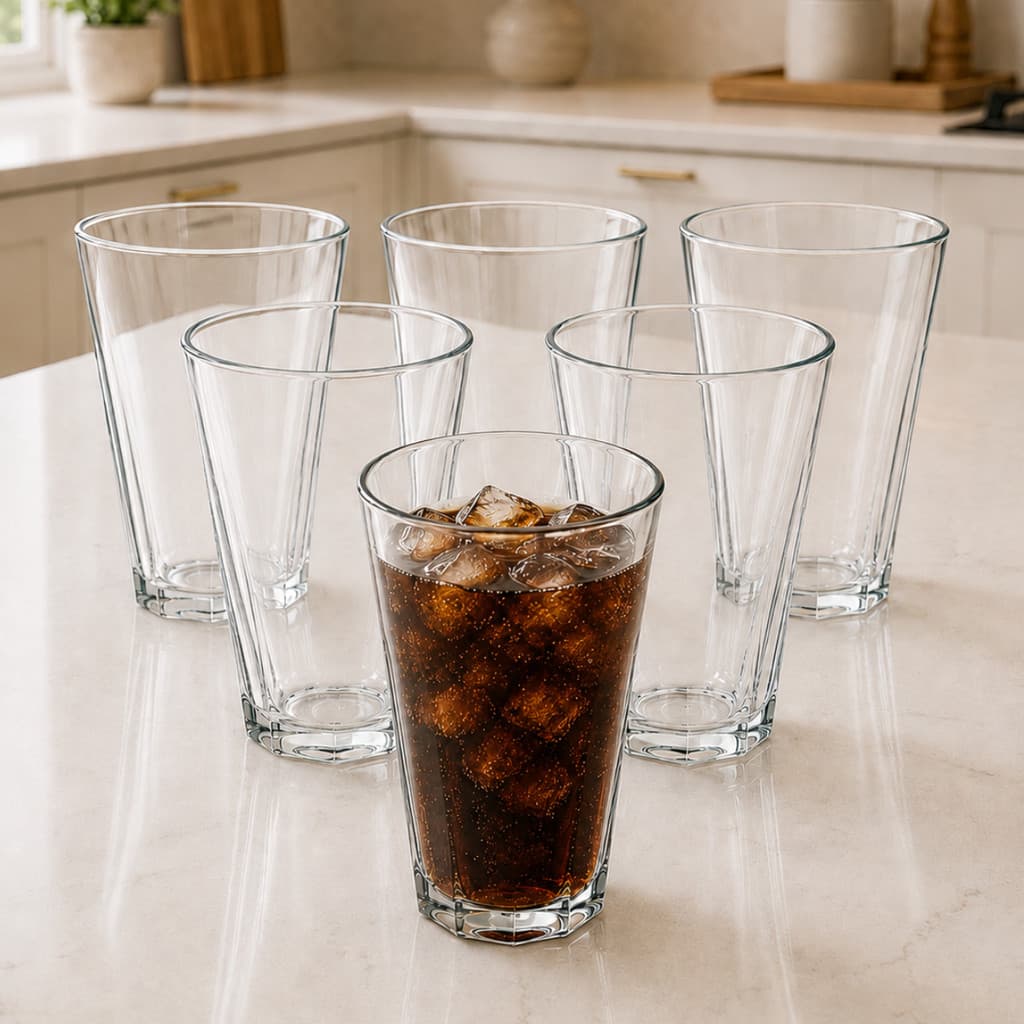 Jogo 6 Copos de Vidro 290ml Conjunto Copo Quadrado Miami Bali Taça Mesa Posta para Água Suco Cozinha