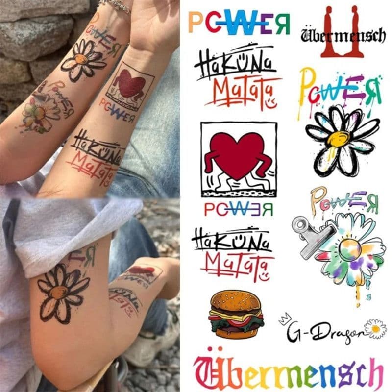 GD GD GD Inglês Mesmo Estilo Ventilador Suporte Braço Cor Tatuagem Adesivos Homens Mulheres À Prova D 'Água de Longa Dur