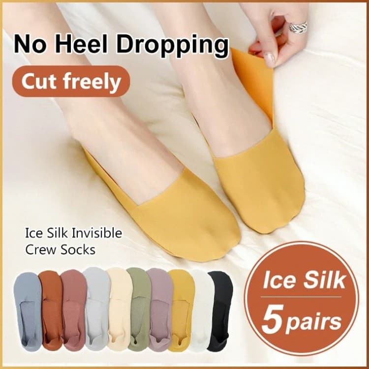 【Não Escorrega】HFH Meias Invisíveis Ice Silk Respiráveis Meias Cano Baixo/Meias Femininas/Meias Antiderrapantes