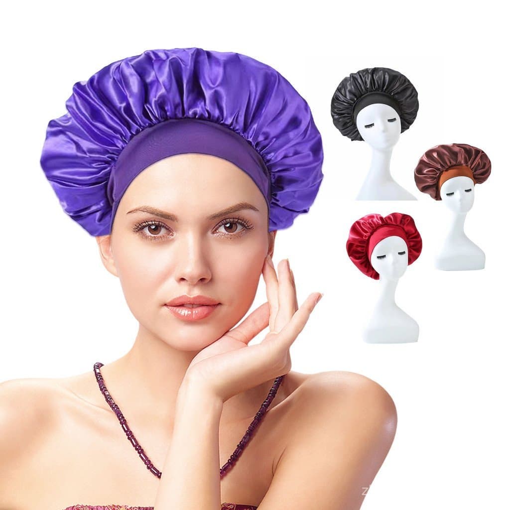 Touca de dormir de aba larga e alta elasticidade para mulheres, touca para cuidados com o cabelo, touca para secagem de