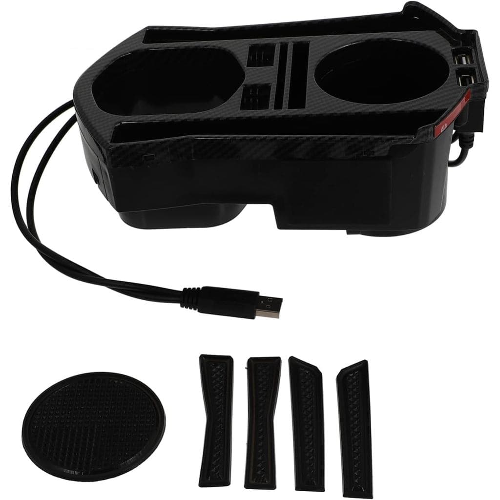 Organizador De Console Central De Armazenamento De Copo Duplo Porta USB Caixa Para Interior Do Carro