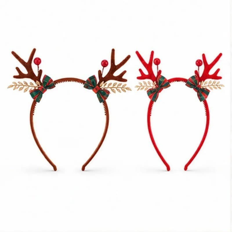 Kit 2 Tiara de Natal com Chifres de Rena e Laços Decorativos – OIH-9424