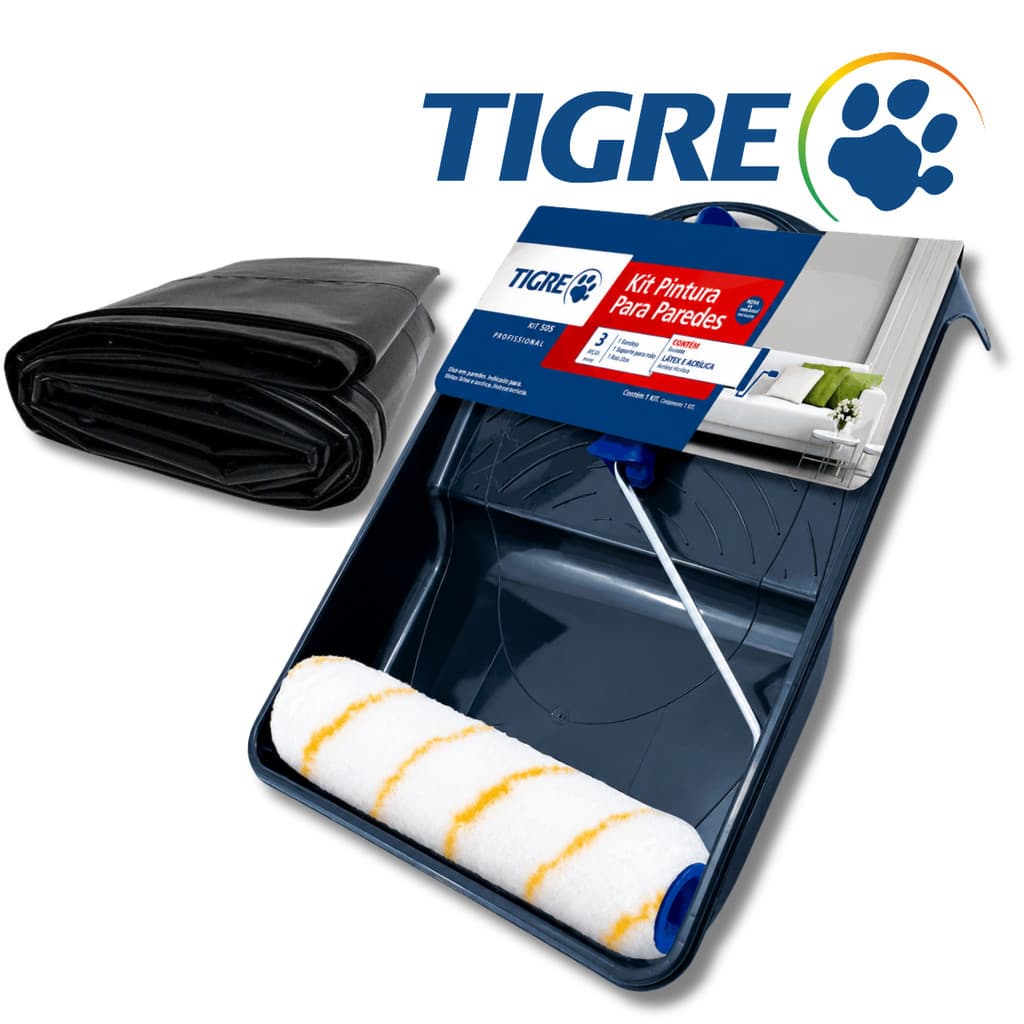 Kit para Pintura de Parede Rolo Antirrespingo Lã Baixa 3 Pçs+ 2 Metros Lona Kit Pintura Profissional