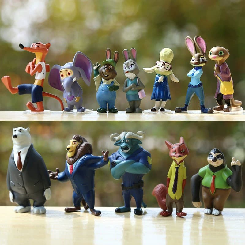 Conjunto de 12 peças de brinquedos de animais do filme Zootopia, bonecos modelo Judy Rabbit e Nick Fox, presentes A8GL