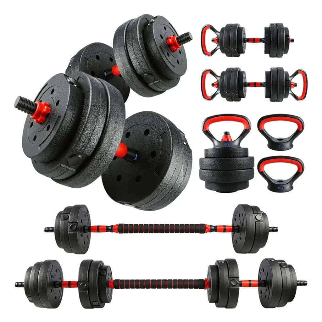 Kit Halteres 6 Em 1 Anilha 15kg Regulavel Barra Kettlebell