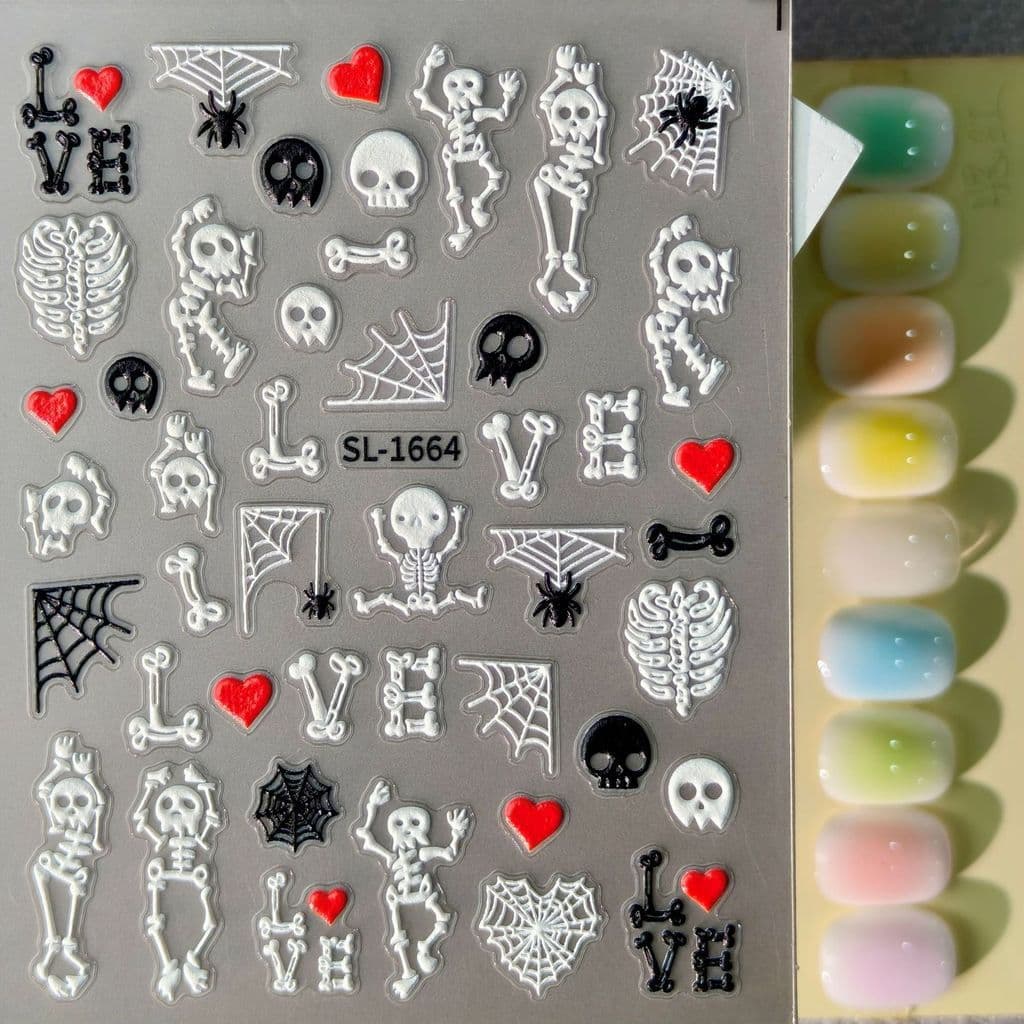 Adesivos tridimensionais de Manicure em relevo para Halloween, vários estilos disponíveis, caveira 3D, fantasma, padrões