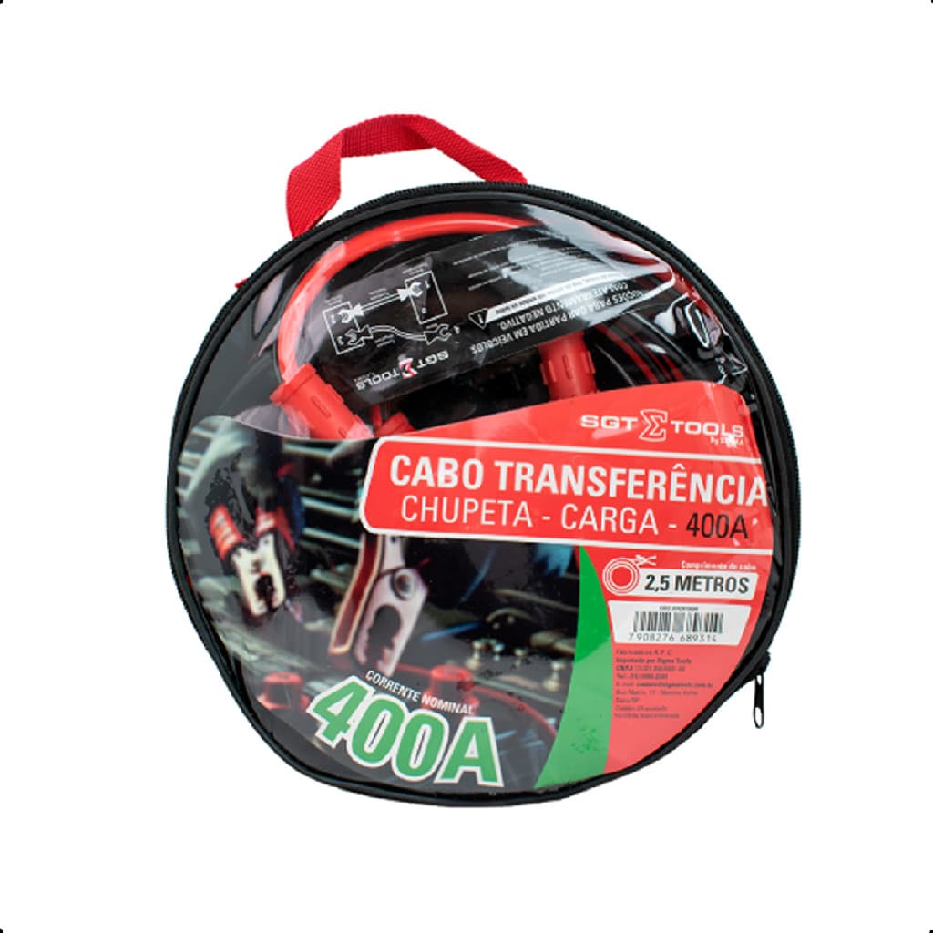 Cabo Transferência De Carga Bateria Chupeta 400A 2,5m Reforçado Carro Passeio E Emergência Veicular