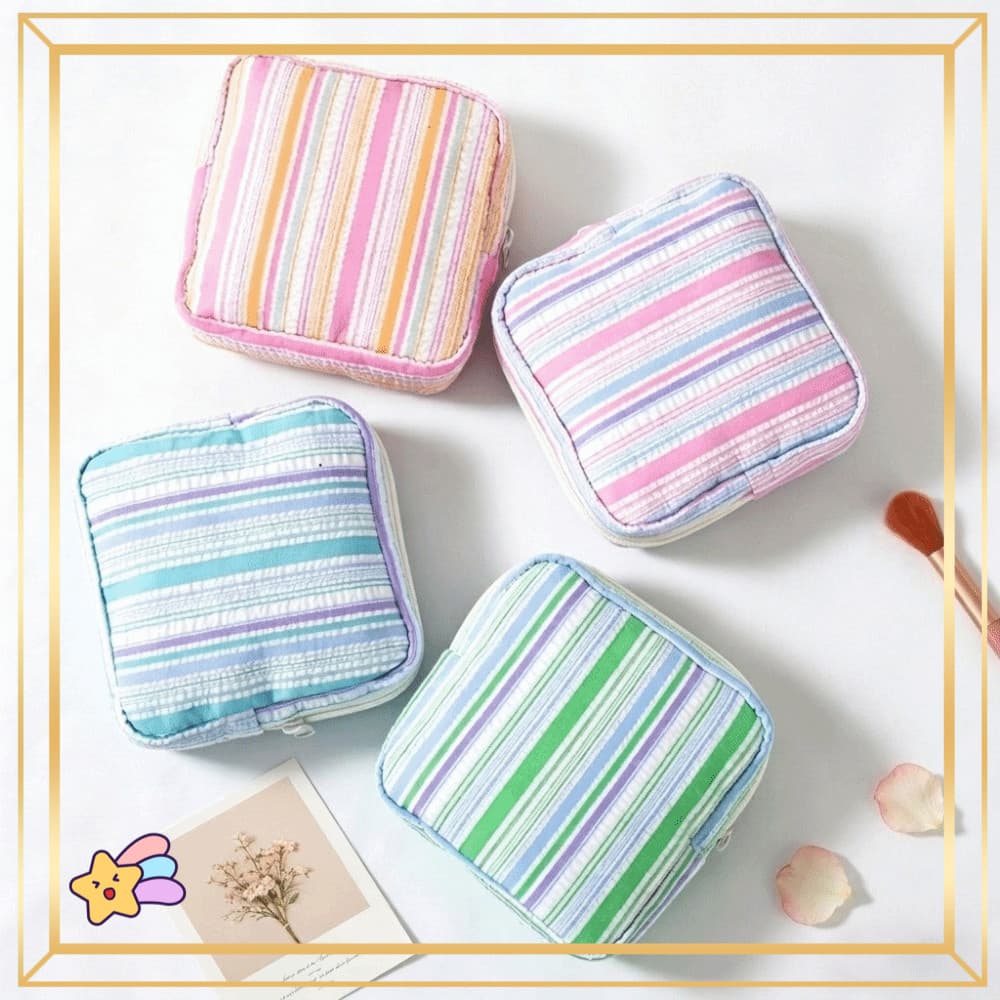Bolsa Cosmética PETS1 , De Armazenamento De Guardanapo Sanitário Leve Listrada , Mini Organizador De Zíper De Algodão