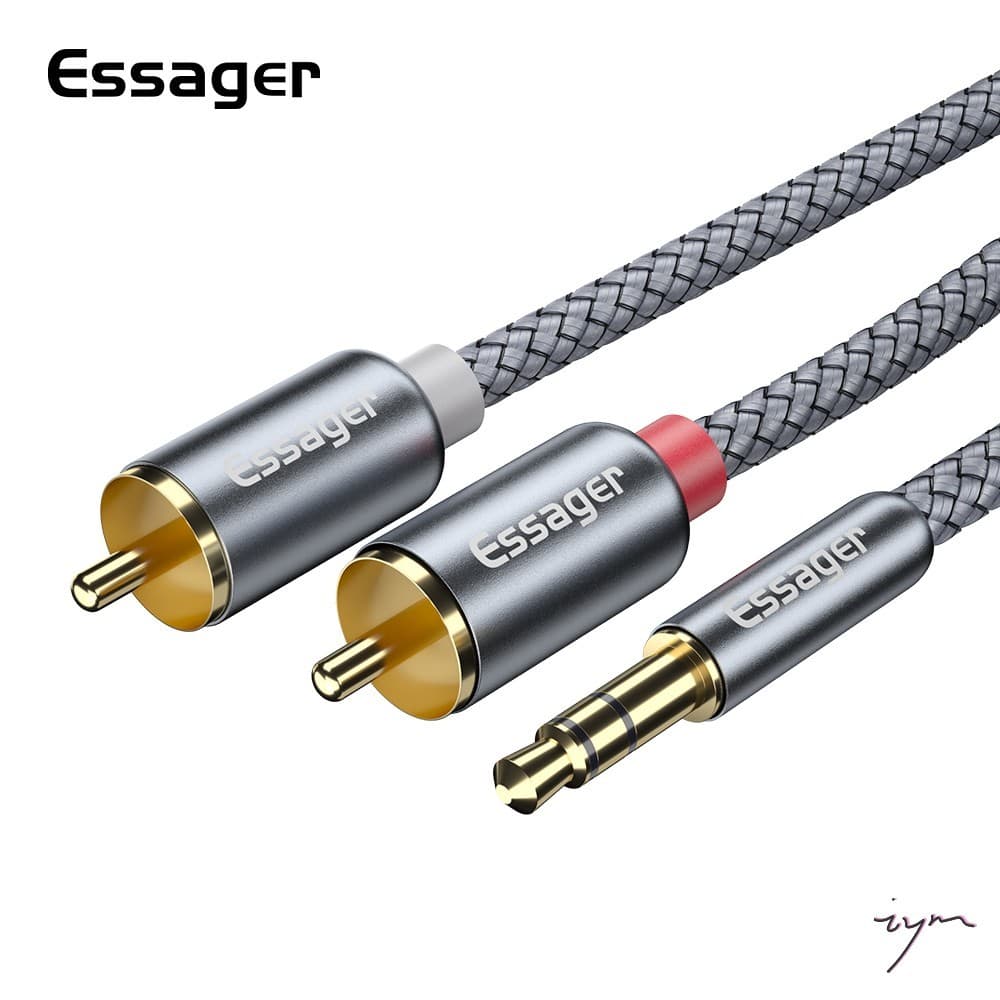Cabo De Áudio Macho De 3.5 Mm A 2RCA-Divisor Auxiliar Para Alto-Falantes De Computador CD Player