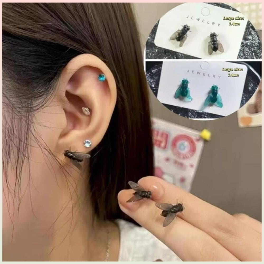 Brincos De Mosca , Orelha De Personalidade De Simulação , Mini Joias Preta