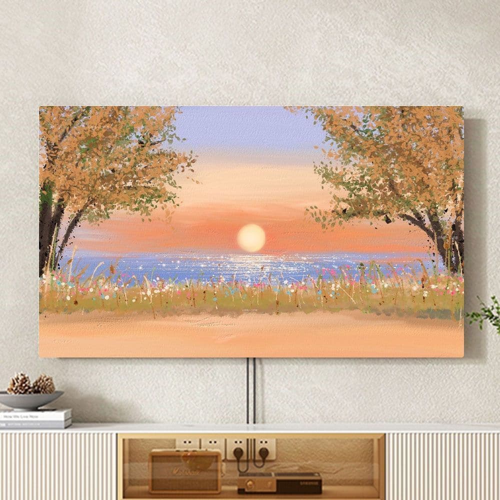 1314YHMBY Pintura a óleo Paisagem Elástica TV Capa antipoeira Impressão de alta qualidade com tudo incluído