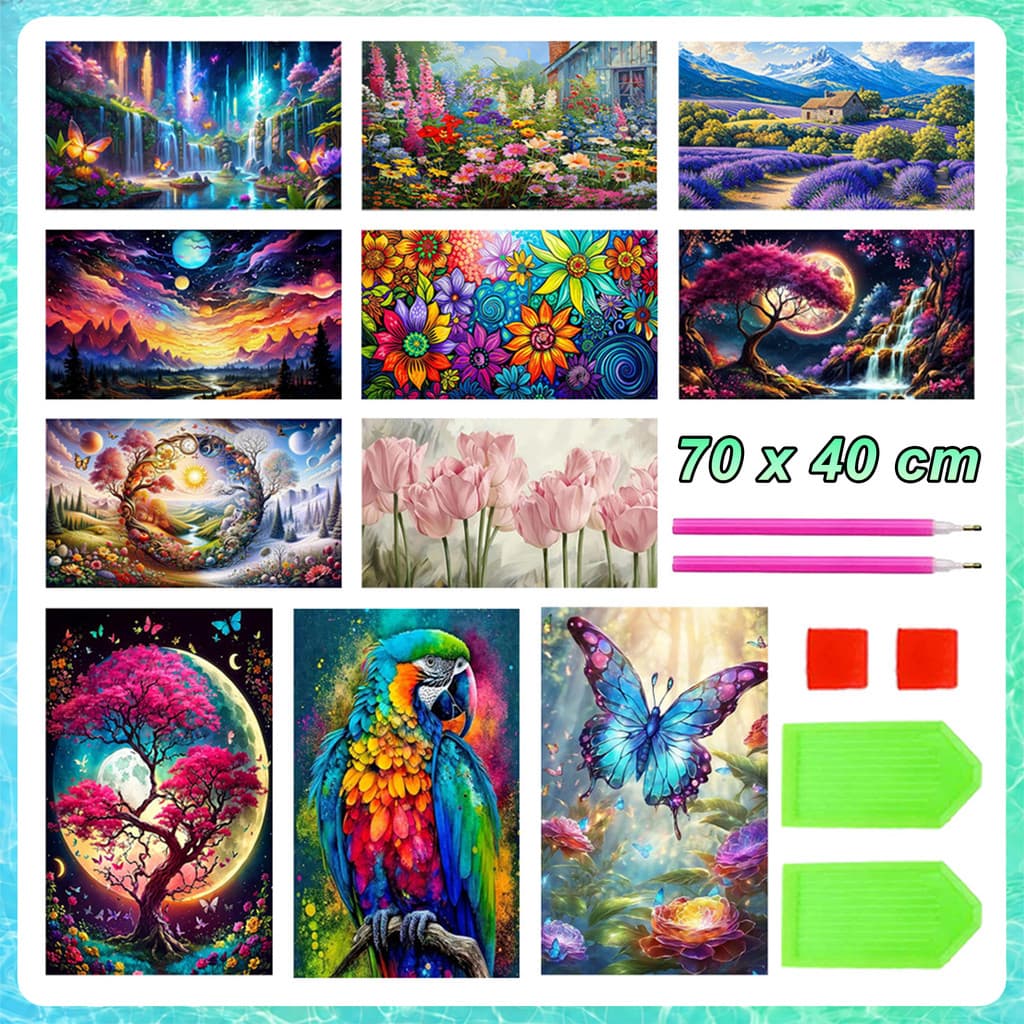 Pintura de Diamante 5D Quadrada 70x40cm – kit anti-stress, terapêutico, decoração de casa, presente criativo