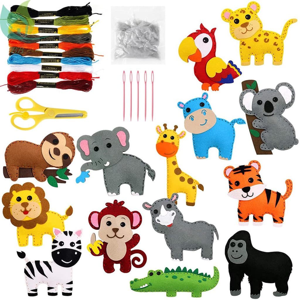 14pcs Kit De Costura De Feltro Para Habilidades Motoras Finas Animais De Bricolagem Crianças De 3-12 Anos SHOPQJC0945