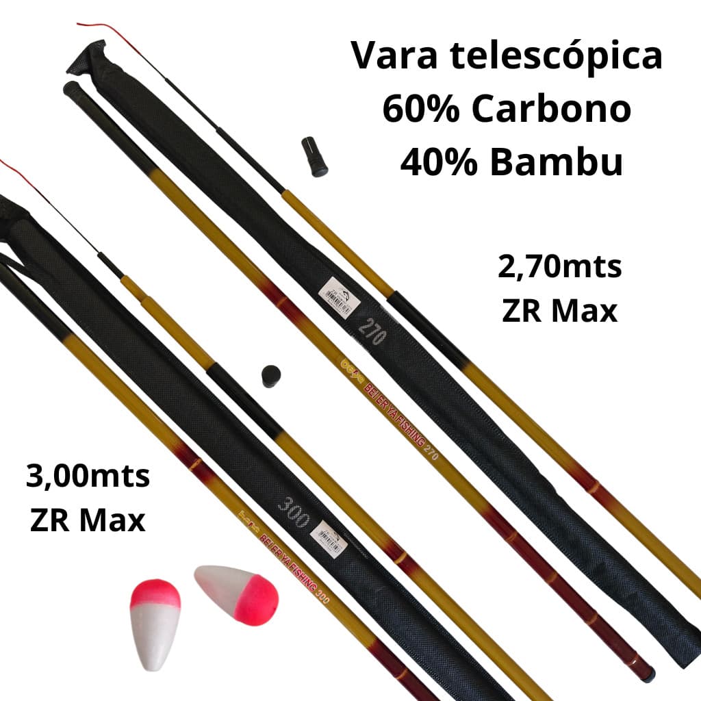 Kit 02 Varas Telescópicas 40% Carbono Bamboo ZR Max 2,70m e 3,00m