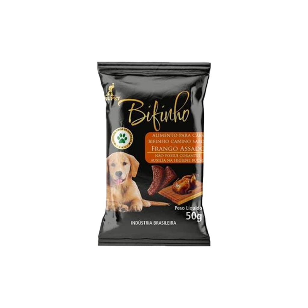 Bifinho Brupet Frango 50g crocante e nutritivo, perfeito para cães. Sabor que conquista e recompensa seu pet