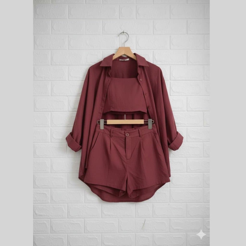 Conjunto / Tri junto – Camisa, Short e Top em linho. Elegância e sofisticação em 3 peças!