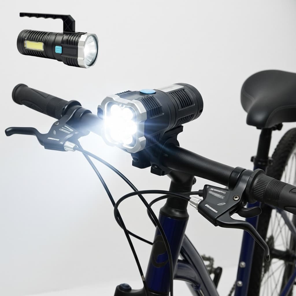 LANTERNA FAROL RECARREGÁVEL PARA BICICLETA COM CABO USB ALTA POTÊNCIA