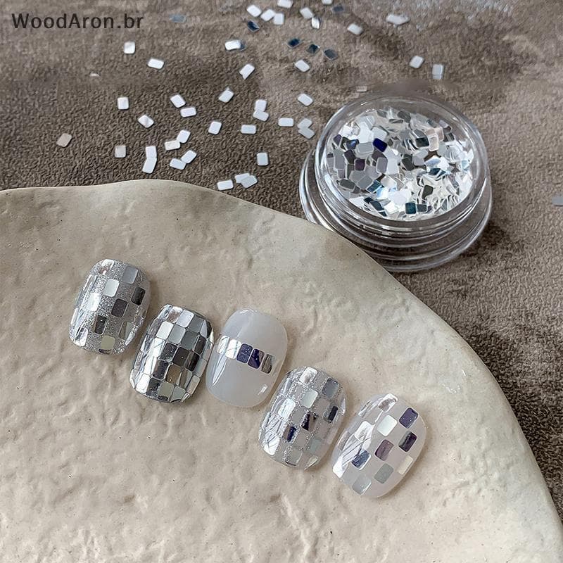WoodAron 1 Frasco Quadrado Prata Prego Glitter Jóias Minimalista E Espumante Luz Estilo De Luxo Vestindo Armadura Decora