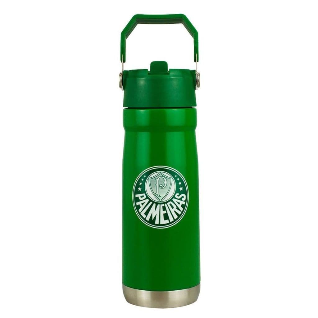 Garrafa Térmica Inox Alça Canudo Bico 650ml - Palmeiras