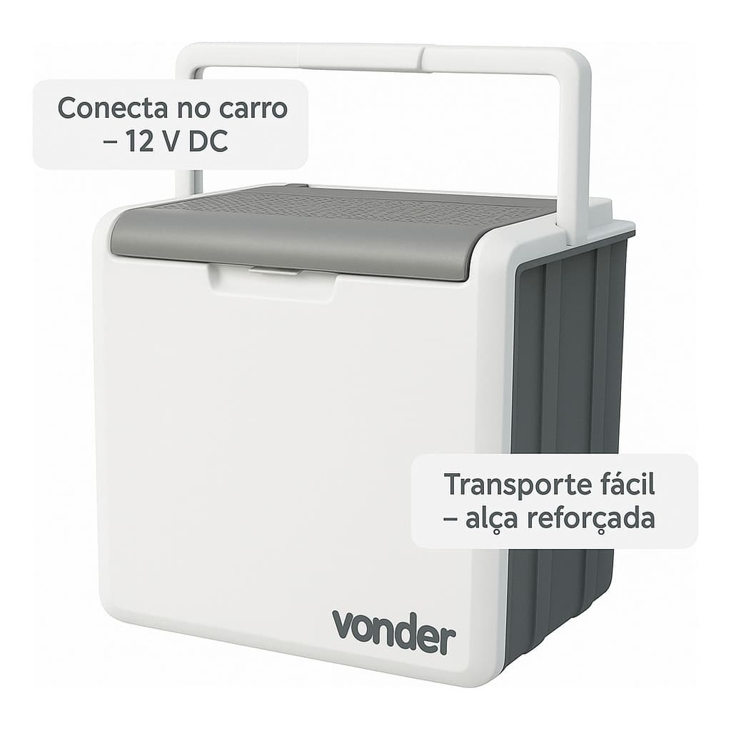 Cooler Elétrico Automotivo 30 Litros 12V Vonder Camping Viagem Cinza E Branca
