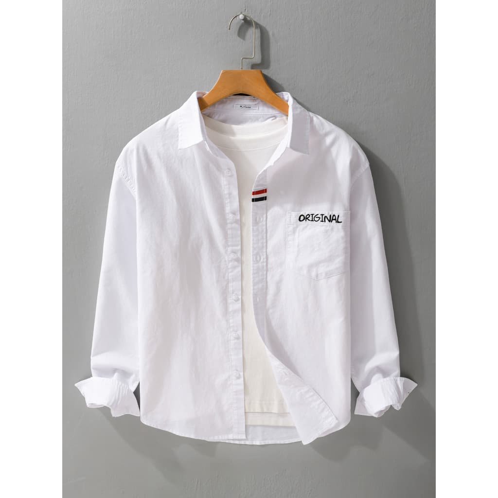 Primavera outono Street Wear Design sentimento carta bordado camisa masculina de manga comprida estilo britânico puro al