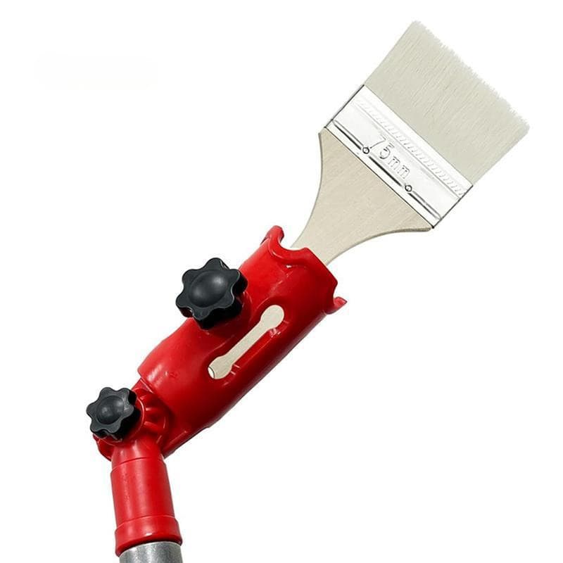 Pincel multiângulo vermelho com haste extensível, utilizado para pintura e acabamento em tetos altos, equipado com uma h