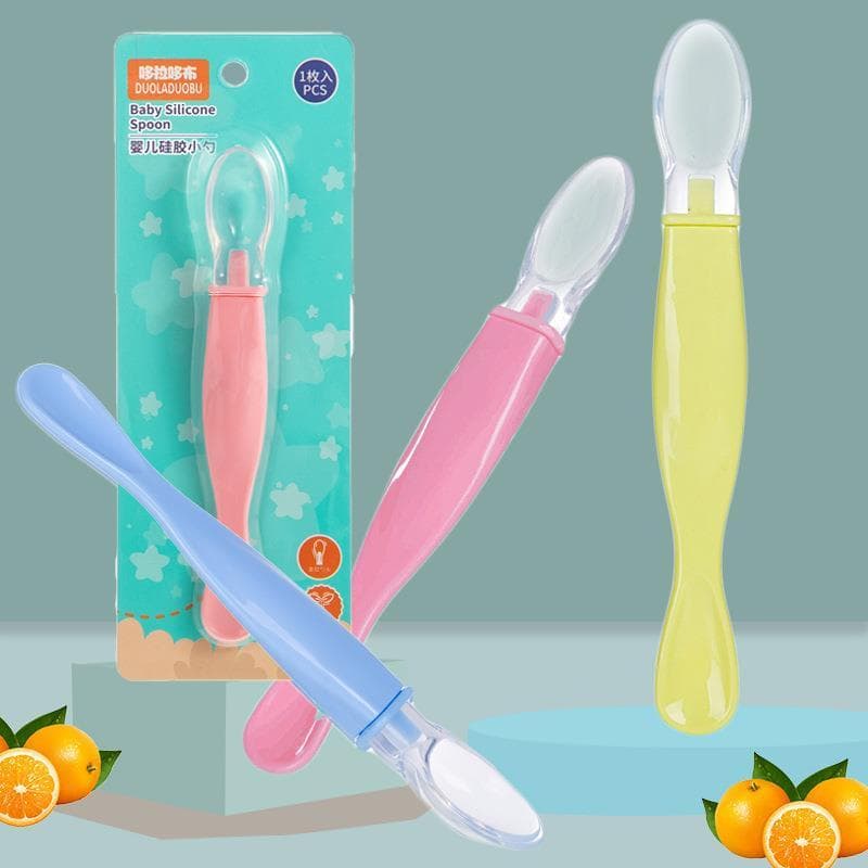 Dorado bebê silicone colher pequena utensílios de mesa do bebê comer colher de sopa silicone ponta macia colher de sopa