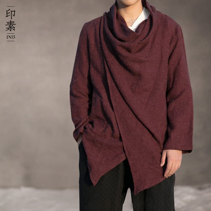 Primavera outono Designer estilo chinês algodão linho blusão solto Retro Hanfu jaqueta masculina de comprimento médio ma