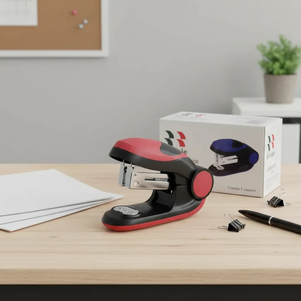 Mini Grampeador 26/6 Ergonômico Grampo Comum Vermelho