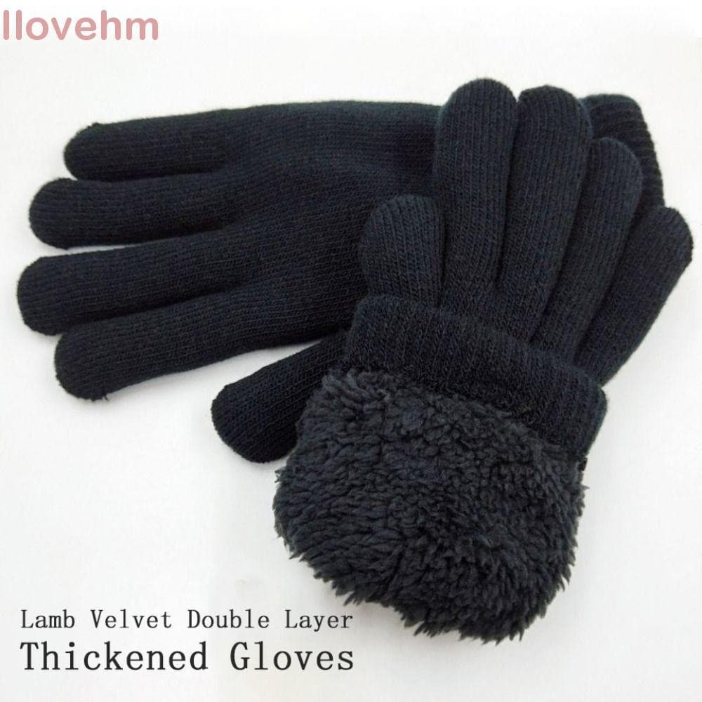 LUCKY-ILOVEHM Luvas De Inverno , Pretas Espessadas De Camada Dupla Quentes De Veludo De Cordeiro E Macias