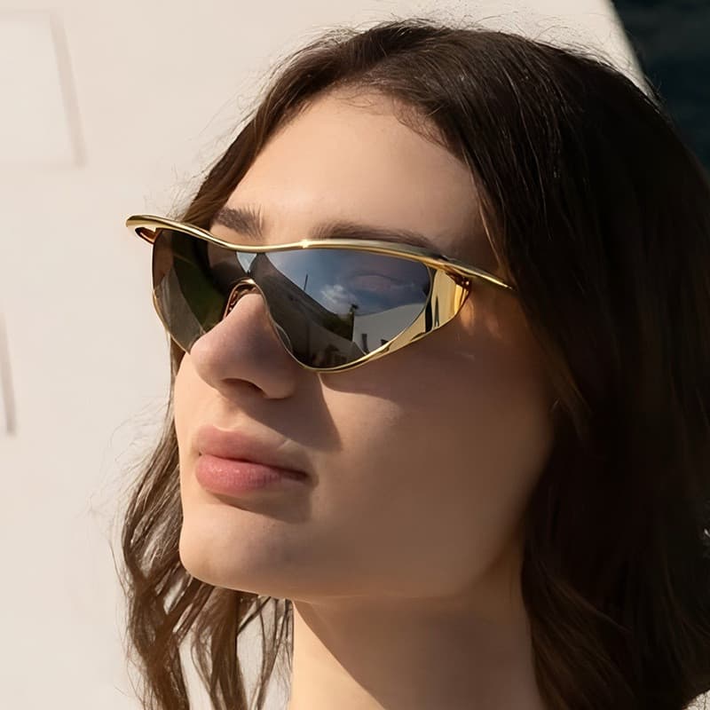 Óculos de sol femininos com armação grande em formato de olho de gato triangular, óculos de viagem elegantes 3777 C17X