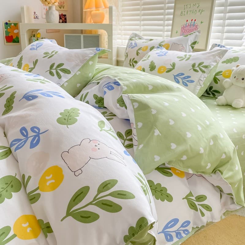 Pequeno fresco conjunto de quatro peças escovado lençol capa de edredão dormitório cama de solteiro conjunto de três peç