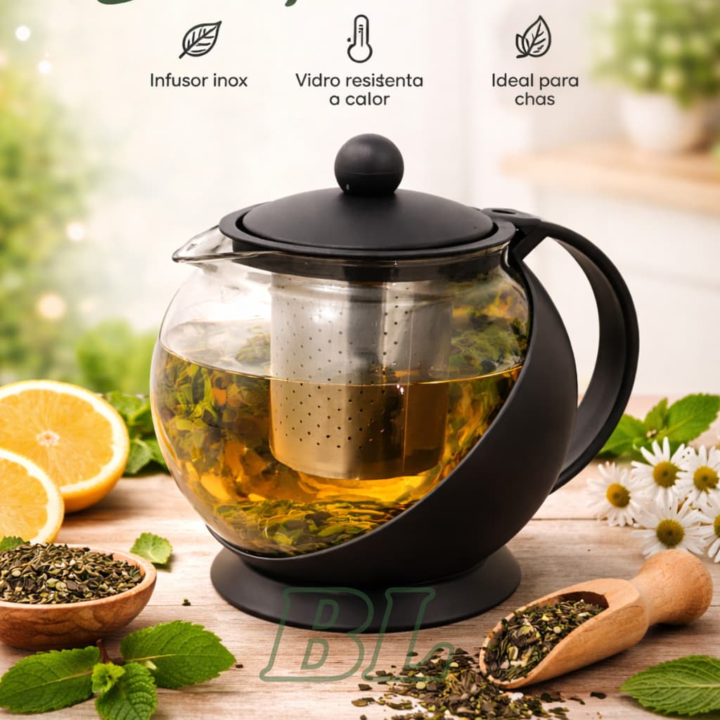 Chaleira 750ml Jarra De Vidro Com Infusor Filtro Inox Bule De Chá