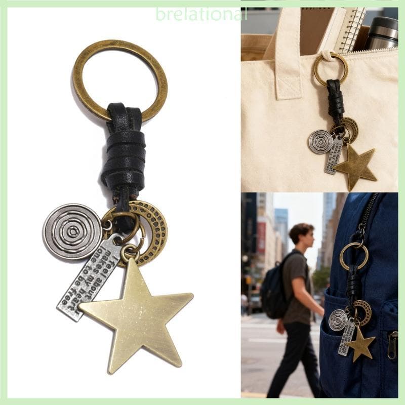 R Iron Star Chaveiro Detalhes Couro Punk Porta-Chaves Carro Masculino