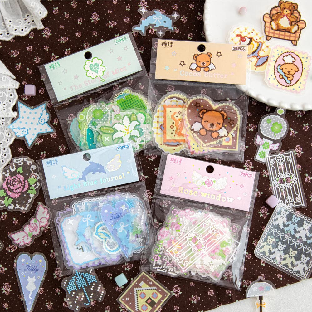 ENWEI 20 Peças [Série De Loja De Contas] Padrão De Renda De Janela Rosa Urso Diário Material Adesivos Decorativos Planej