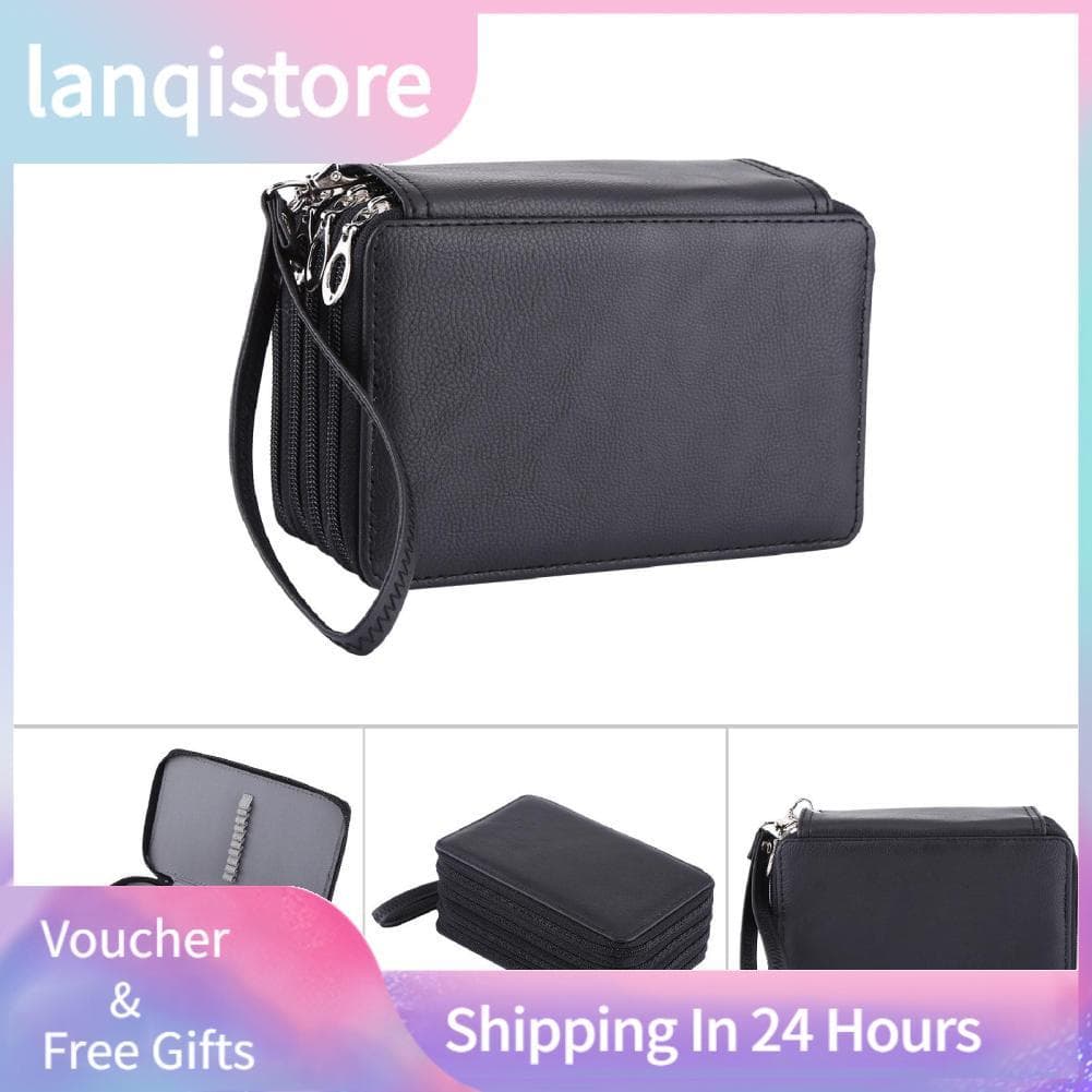 Lanqistore Organizador de estojo de lápis de grande capacidade colorido com 72 slots, fecho de zíper, alça elástica e