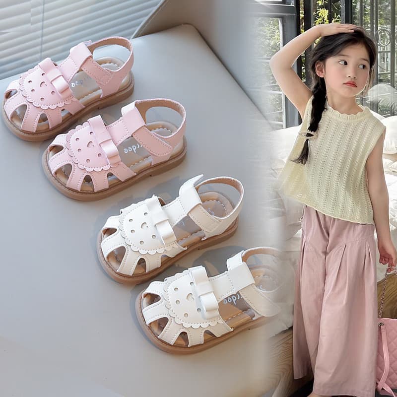 2026 Sandálias fofas de princesa amor laço verão novo estilo sandálias de bebê menina sola macia sapatos de criança
