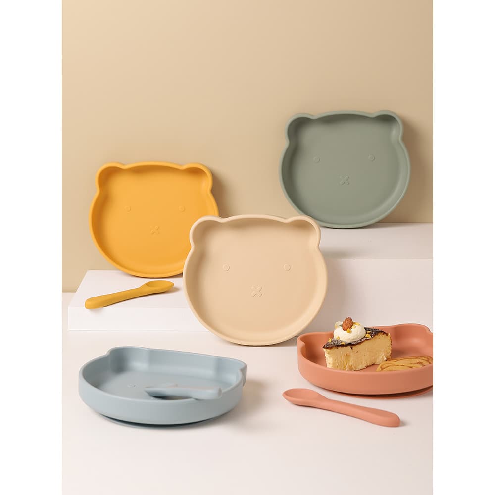 Tigela anti derramamento bebê Prato infantil com ventosa Kit talher silicone bebê Prato de jantar do bebê ventosa de Sil