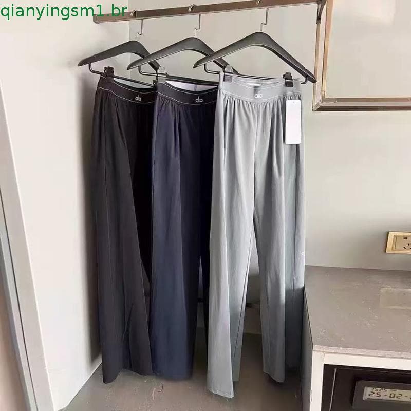 Calças Casuais Femininas de Corte Reto e Solto, Estilo Europeu e Americano, Calças Esportivas de Cintura Baixa para Mulh