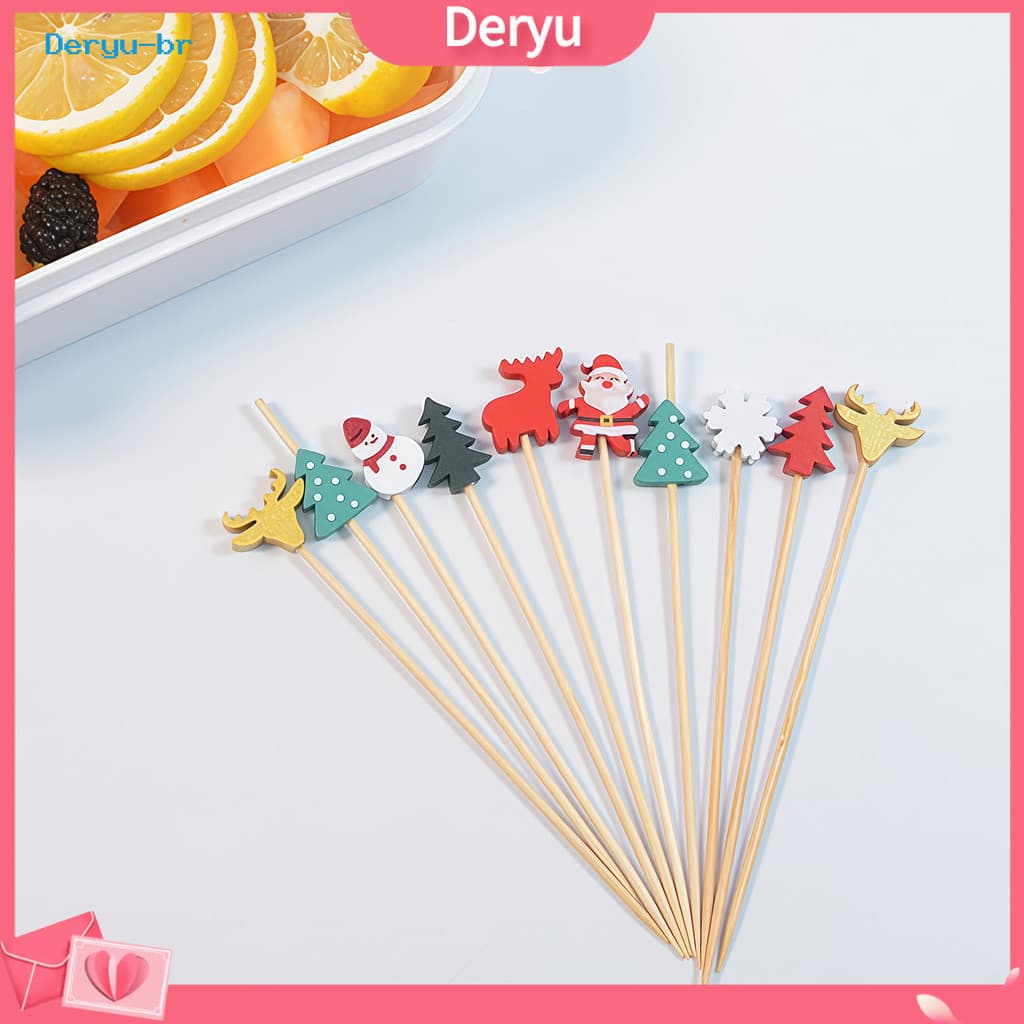 Deryu.ph 100 Peças De Palitos De Coquetel , Etiquetas De Frutas Descartáveis Com Tema De Natal , Comida De Bambu Dente ,