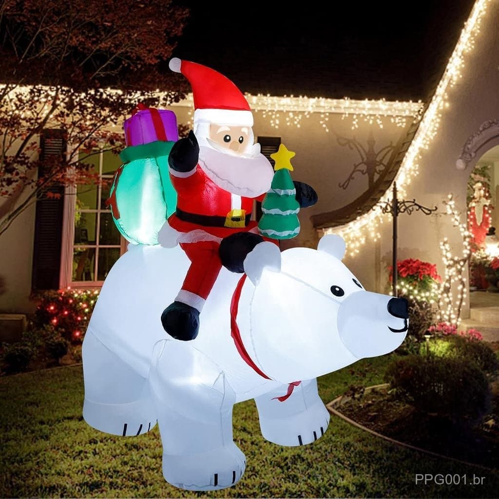 DR.DUDU Papai Noel Inflável de Natal de 1,80 m com Urso Polar e Árvore de Natal, Luzes LED Integradas, Decoração Infláve