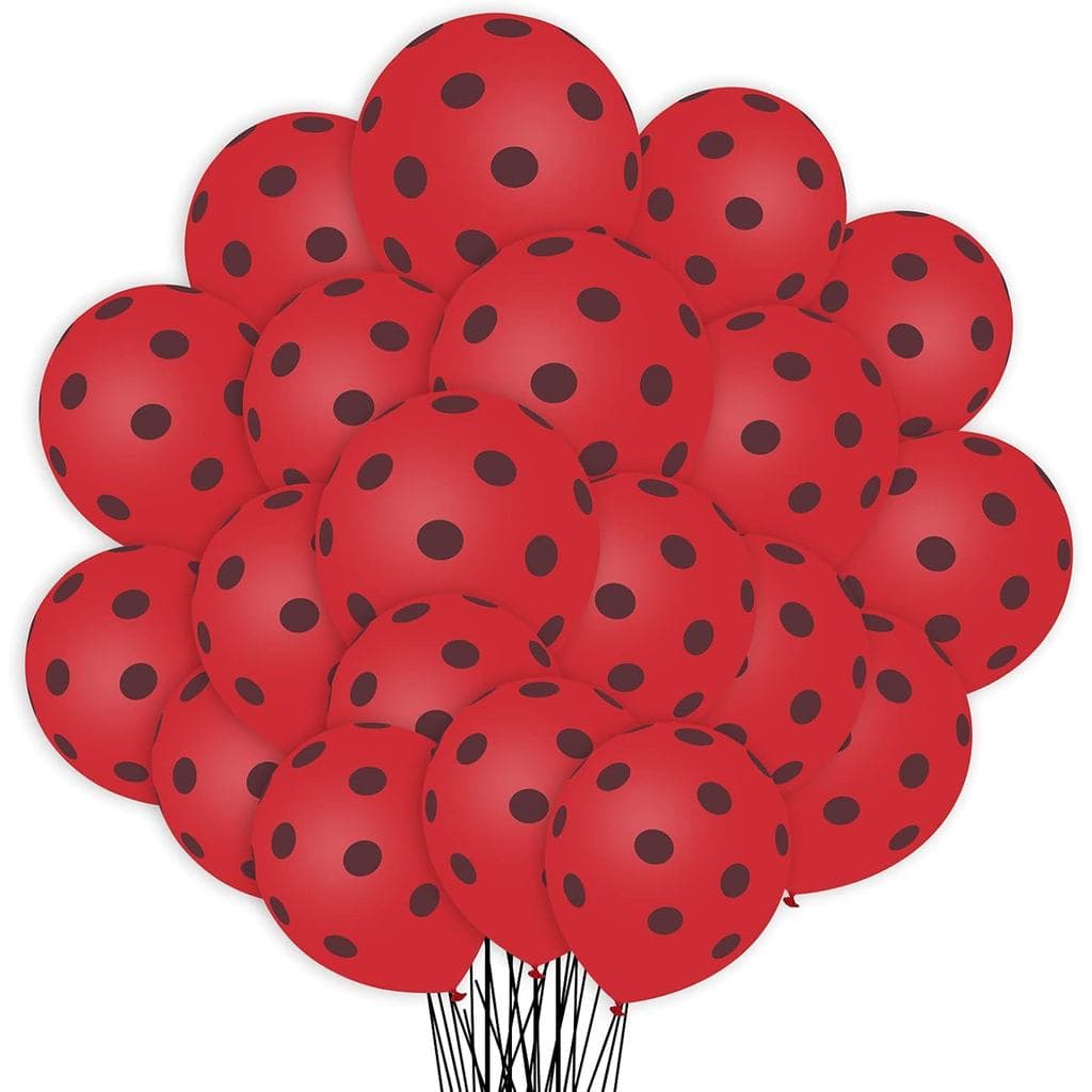 50 Balões de Joaninha Vermelhos e Pretos com Bolinhas, Balões de Látex de 12 Polegadas para Festa com Tema de Joaninha,
