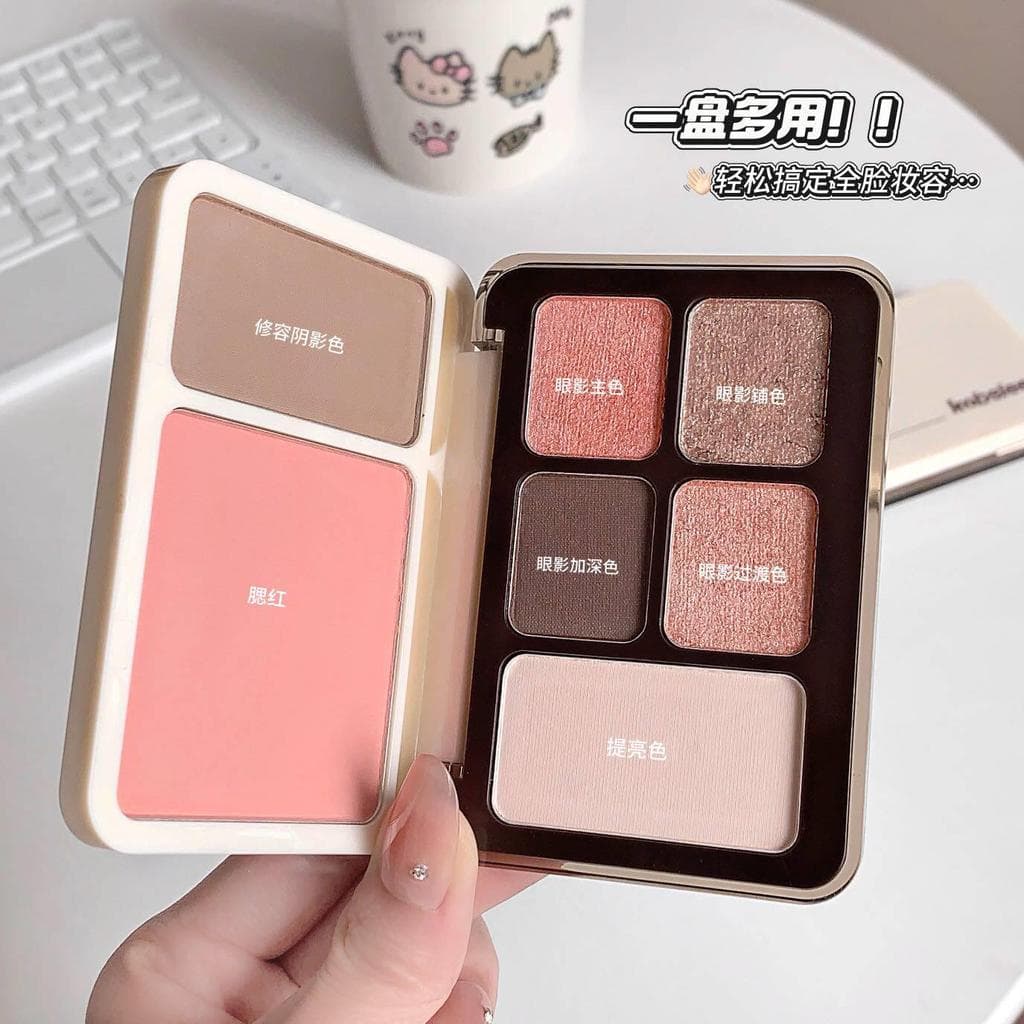 Bandeja multifuncional dobrável dupla genuína!Paleta abrangente de sombras de sete cores Blush Contorno de alto brilho U