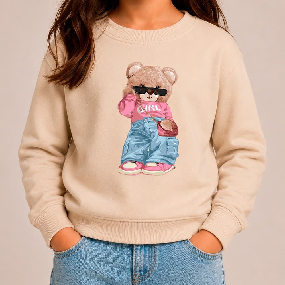 Moletom Infantil Urso Feminino Estampado Manga Longa Infantil Moletom Gola Careca kids