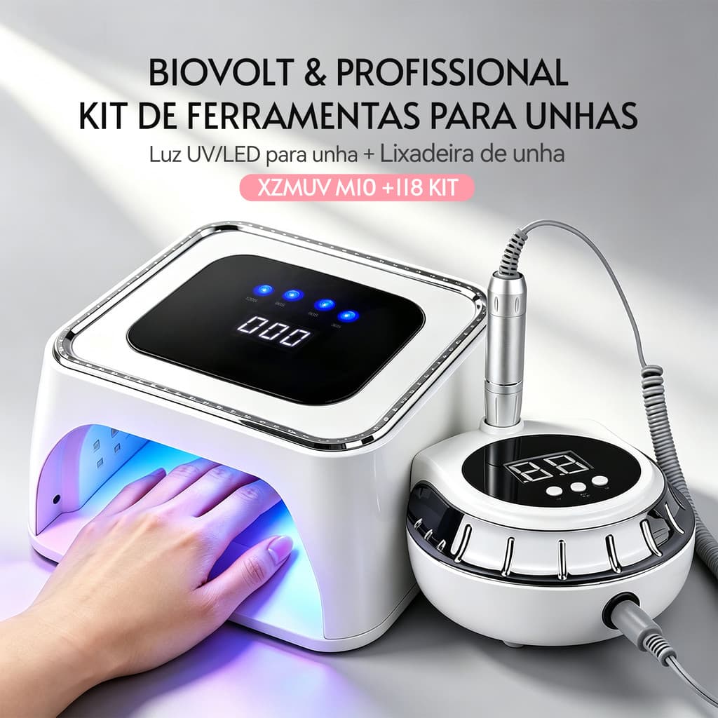 Kit 2 Peças Cabine UV Fresa Lixadeira Unhas Bivolt Silencioso Gel Acrigel Salão DIY Manicure Pedicure