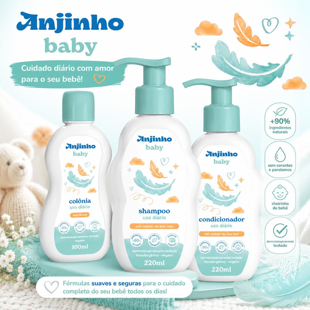 Kit Anjinho Baby Shampoo + Condicionador 220ml + Colônia Infantil 100ml Uso Diário